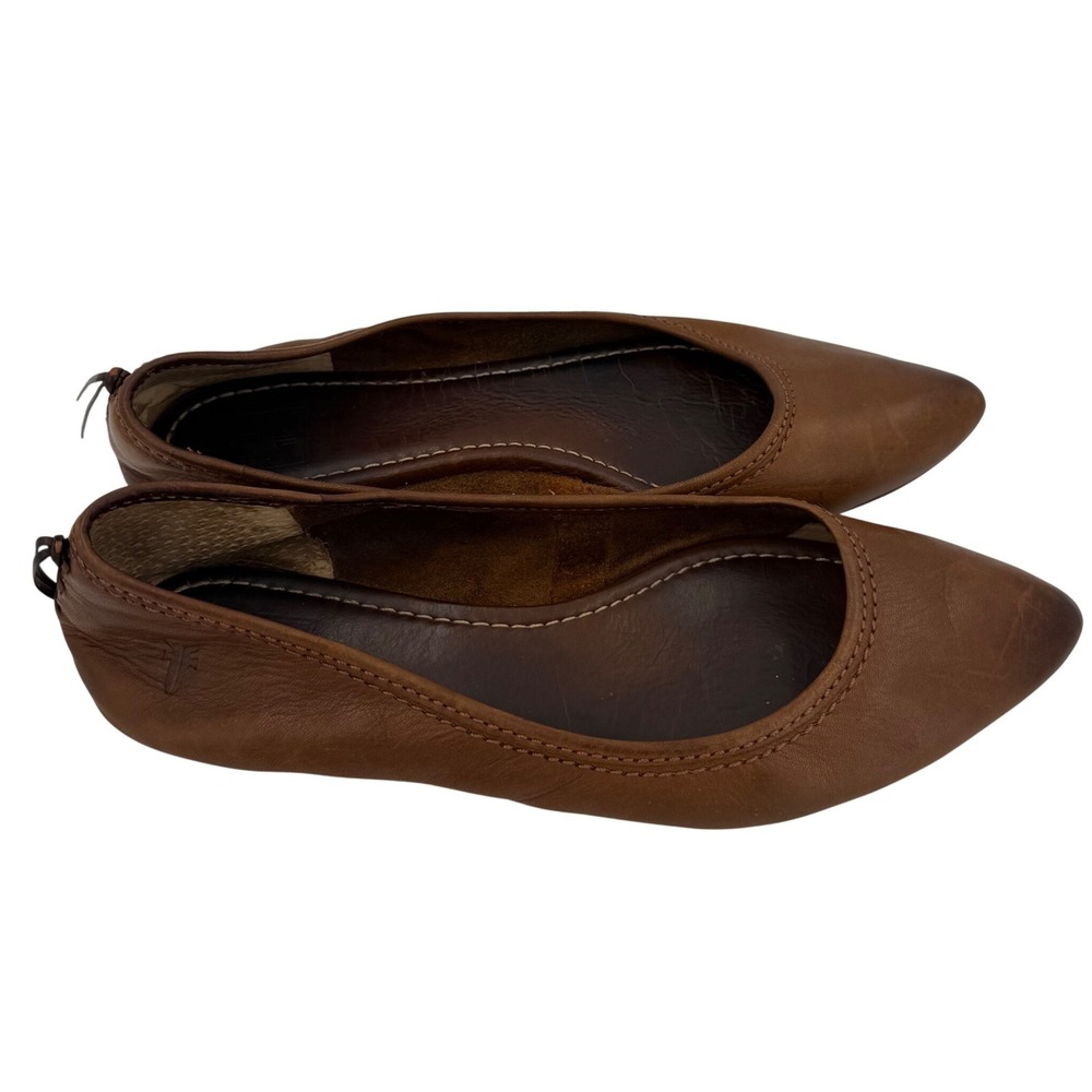 Frye Regina Leather Ballet Flats Cognac Brown Pointed Toe no size, estimated 9.5